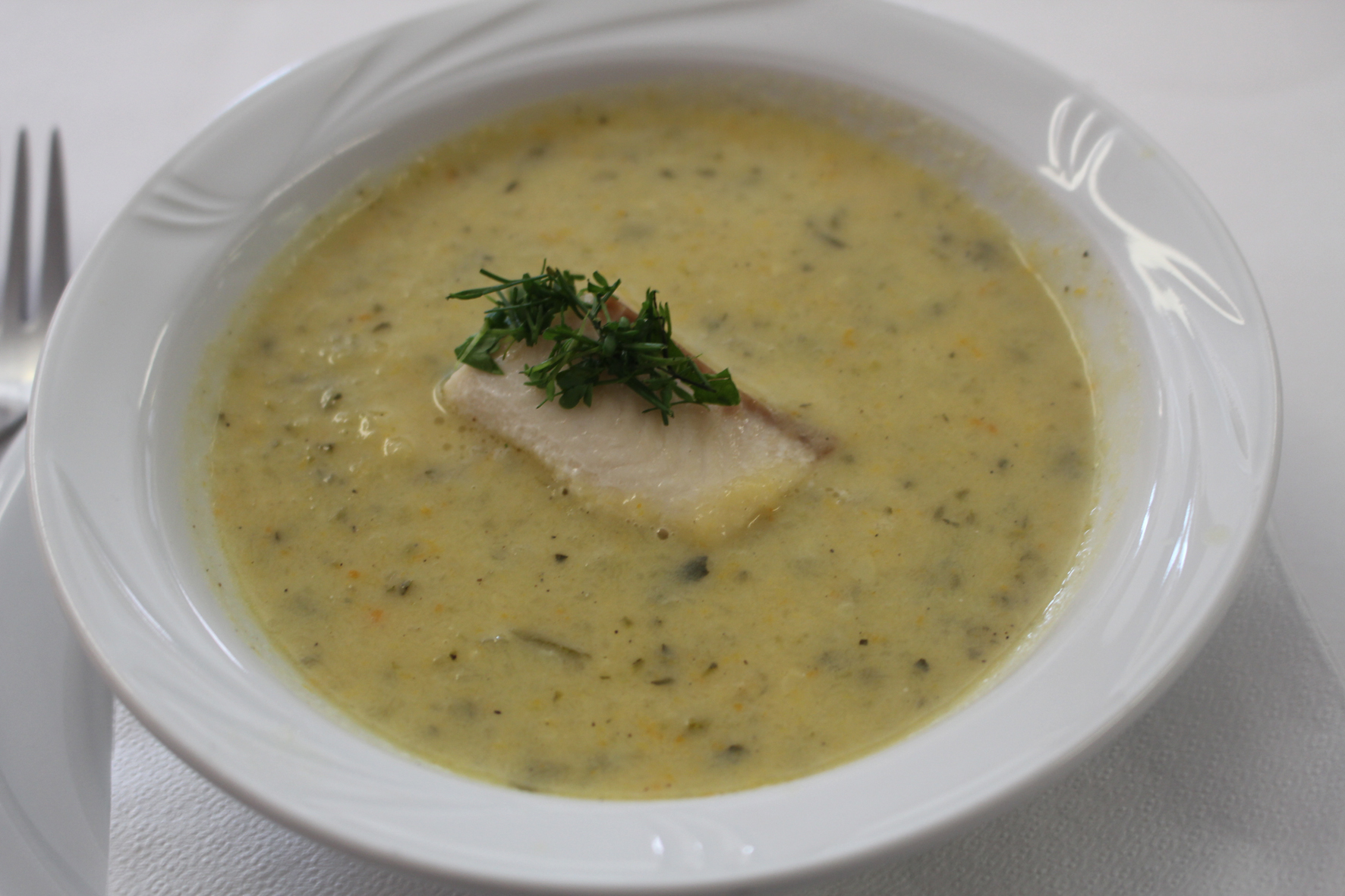 Zucchinicremesuppe mit Saiblingsfilet – Siegergericht